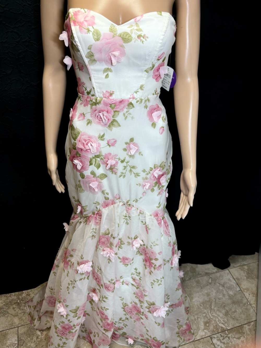 Windsor Floral Lace-Up Corset Maxi Dress 🌸 | 3D Roses / Open Back